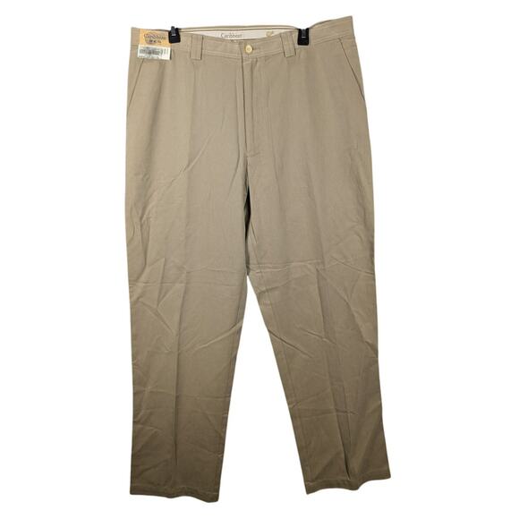 Caribbean Pants Mens 38x32 Khaki Classic Flat Front Cotton Tencel Twill Blend - Picture 1 of 9